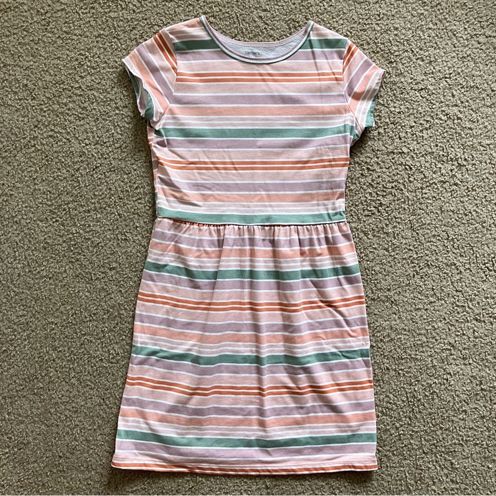 EUC Carter's Pink, Green, and Orange Striped Dress